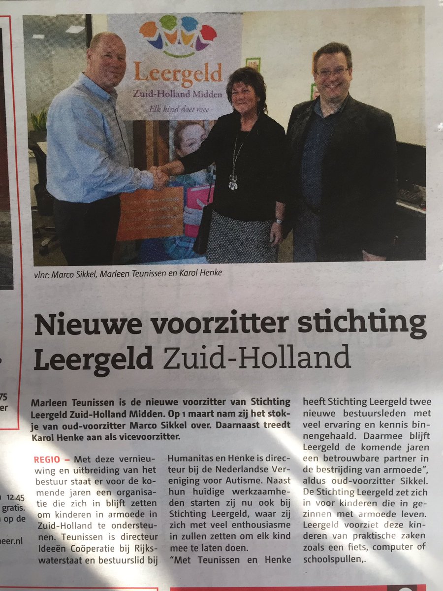 Nieuwe voorzitter stichting Leergeld Zuid-Holland.