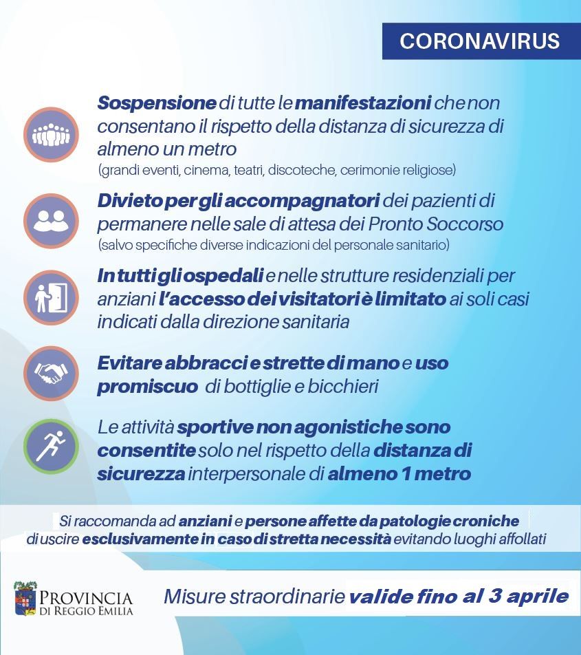 ComuneLuzzara's tweet photo. Sono sospese  tutte le manifestazione ed eventi organizzati a Luzzara e frazioni fino al 3 aprile, come da disposizioni nazionali. Annullata anche "Gustosamente" che sarbbe stata in programma il 29 marzo. Seguite le misure di prevenzione!  #luzzara #coronavirus https://t.co/EfZaMUNhSn