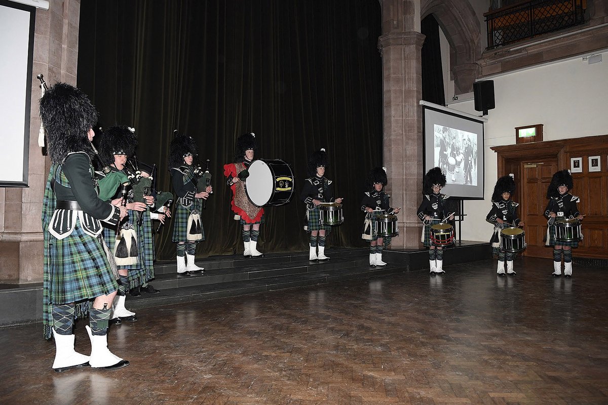 FriendsCCBband's tweet photo. The Pipes and Drums perform at the Campbell College CCF NCO's Annual Dinner last night. The boys were fantastic but special mention to twin brothers Piper Angus and Drummer Aaron who played and performed the toast (only apple juice!) with Chief Guest, Col (rtd) MNS Urquhart OBE. https://t.co/rCBJxIzXqf