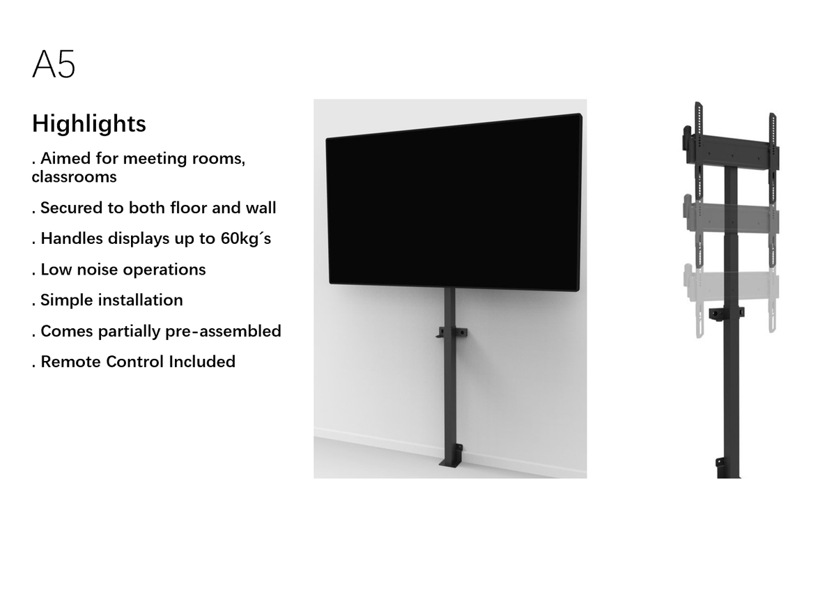 Motorized Floormount 60kg  - floor stand for Screen 32-60" - VESA 100x100 - 400x400 - max 60kg – black or white