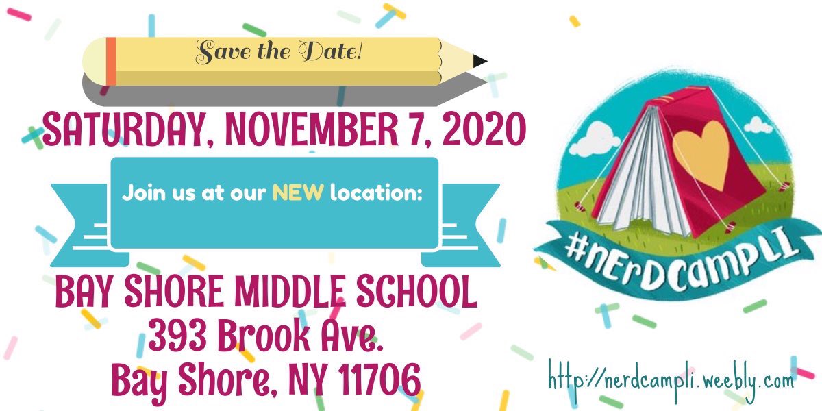 Please help spread the word. We have a new location for our next event: Bay Shore Middle School will be hosting #nErDcampLI on 11/7! 📚♥️🎉📚♥️🎉📚♥️🎉
