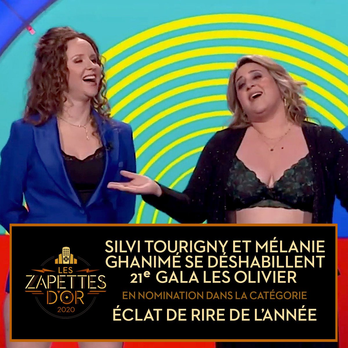Notre présentation du gala Les Oliviers est en nomination pour lesZapettes d’or à l’émission <a href="/cjdlt/">carlos de la torre</a> dans la catégorie « Éclat de rire de l’année »!!

Tu peux voter pour nous avec le lien suivant: cestjustedelatv.artv.ca/les-zapettes-d…

Go!! partage la bonne nouvelle!!! ;)
