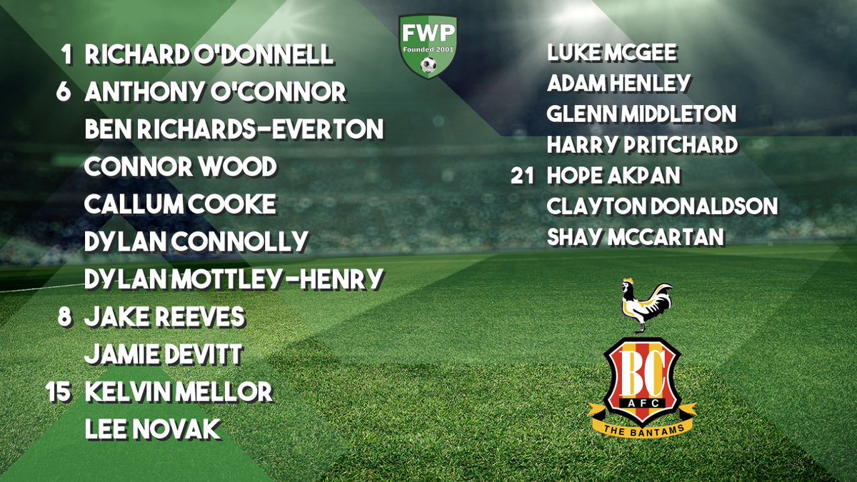 FWPBradfordCity's tweet photo. @FWPBRADFORDCITY: O'Donnell O'Connor Richards-Everton Wood Cooke Connolly Mottley-Henry Reeves Devitt Mellor Novak; SUBS: McGee Henley Middleton Pritchard Akpan Donaldson McCartan https://t.co/2keBXPsOaG https://t.co/GMz7zljv3g
