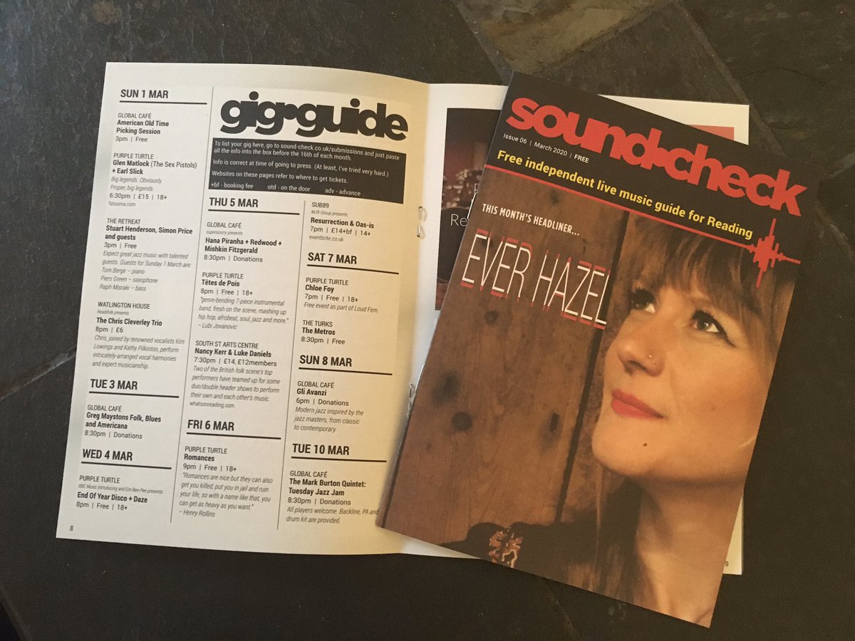 Issue six of Sound-Check, the independent live music guide for Reading available now. This issue features <a href="/EverHazell/">Ever Hazel</a>! Pick up a copy from all good bars and venues across town bit.ly/2VTNAOY #rdgmusic #music