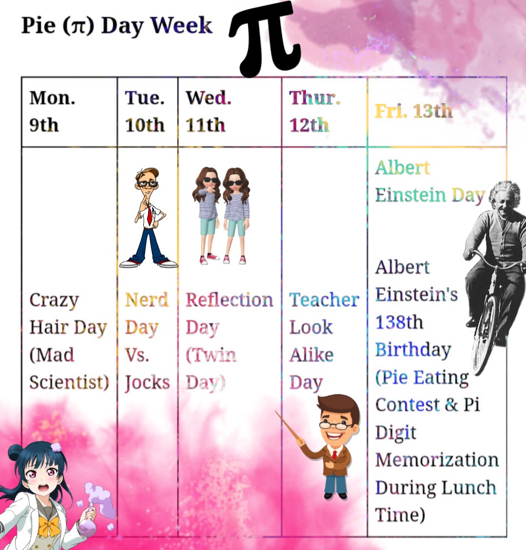 CECA Math Club's love of math is like pi - irrational, constant, and never ending! Patriots, celebrate with us by dressing up each day this coming week: