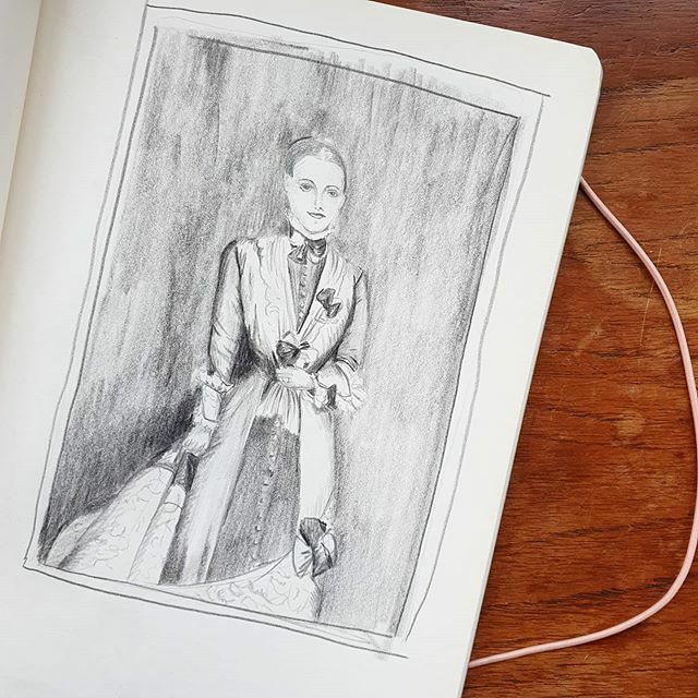 MarisaJaneD's tweet photo. Lady Ramsay Fairfax is thinking 'does my outfit have too many bows? No... not possible'
.
.
.
#sketch #sketchbook #portrait #pencilportrait #nationaltrust #charlecotepark #oilpainting #lady #victorian #victorianoutfit #victoriandress #bows #toomanybows #… https://t.co/CzjXTJeU1S https://t.co/IRM2HwT59g