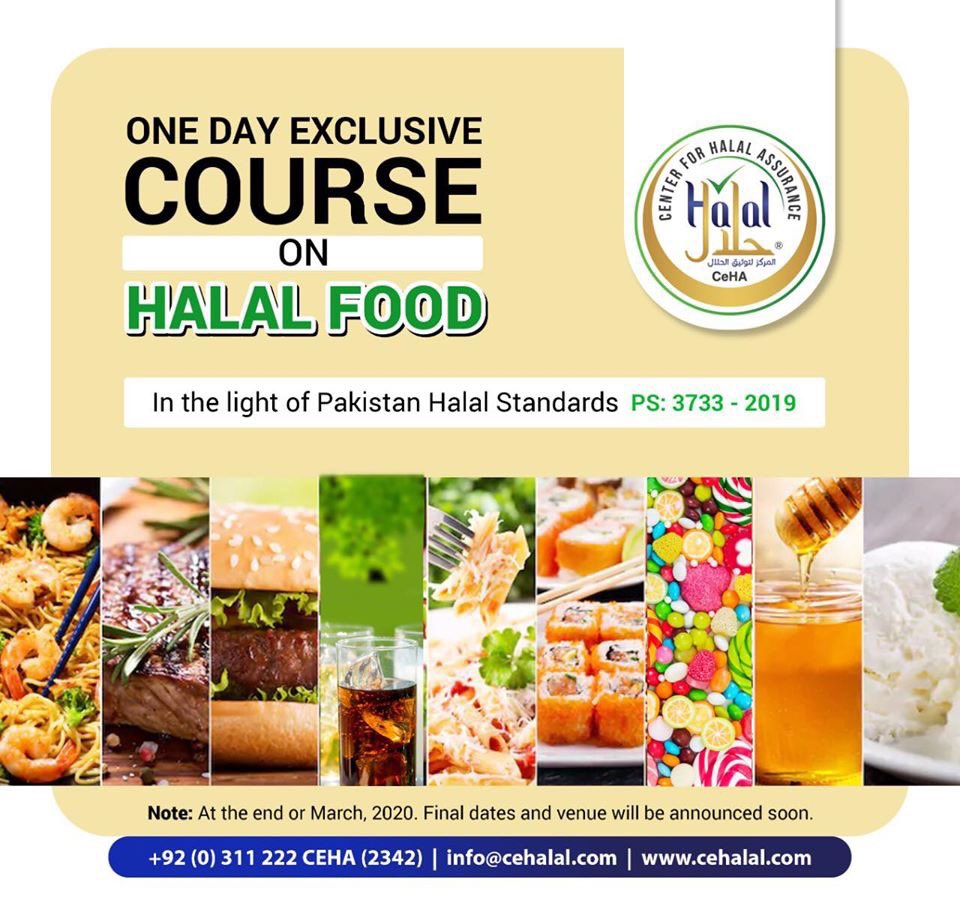 CeHalal's tweet photo. Center for Halal Assurance is launching an extensive One day course exclusively on Halal Food in the light of Pakistan Halal Standard PS:3733-2019.
The course will be held in Lahore at the end of March. Final Date and venue will be announced soon.
#HalalTraining #HalalCourse https://t.co/34d8XCD0Fa