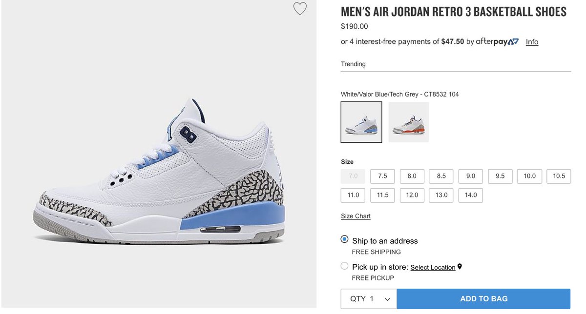 jordan retro 3 unc finish line