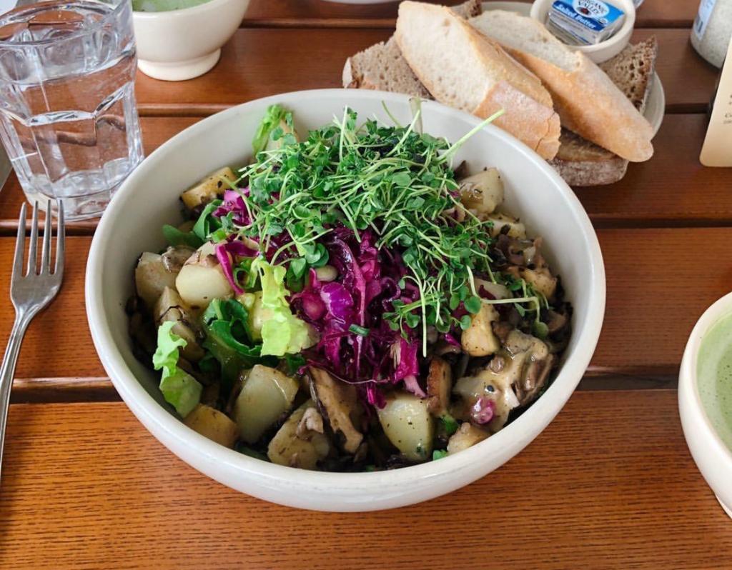 Cure your cabin fever with our Forager Bowl. 🌳
👉 Miso vinaigrette drizzled over a bed of mixed greens, potatoes, mushrooms,
buckwheat, red cabbage, and black sesame seeds.