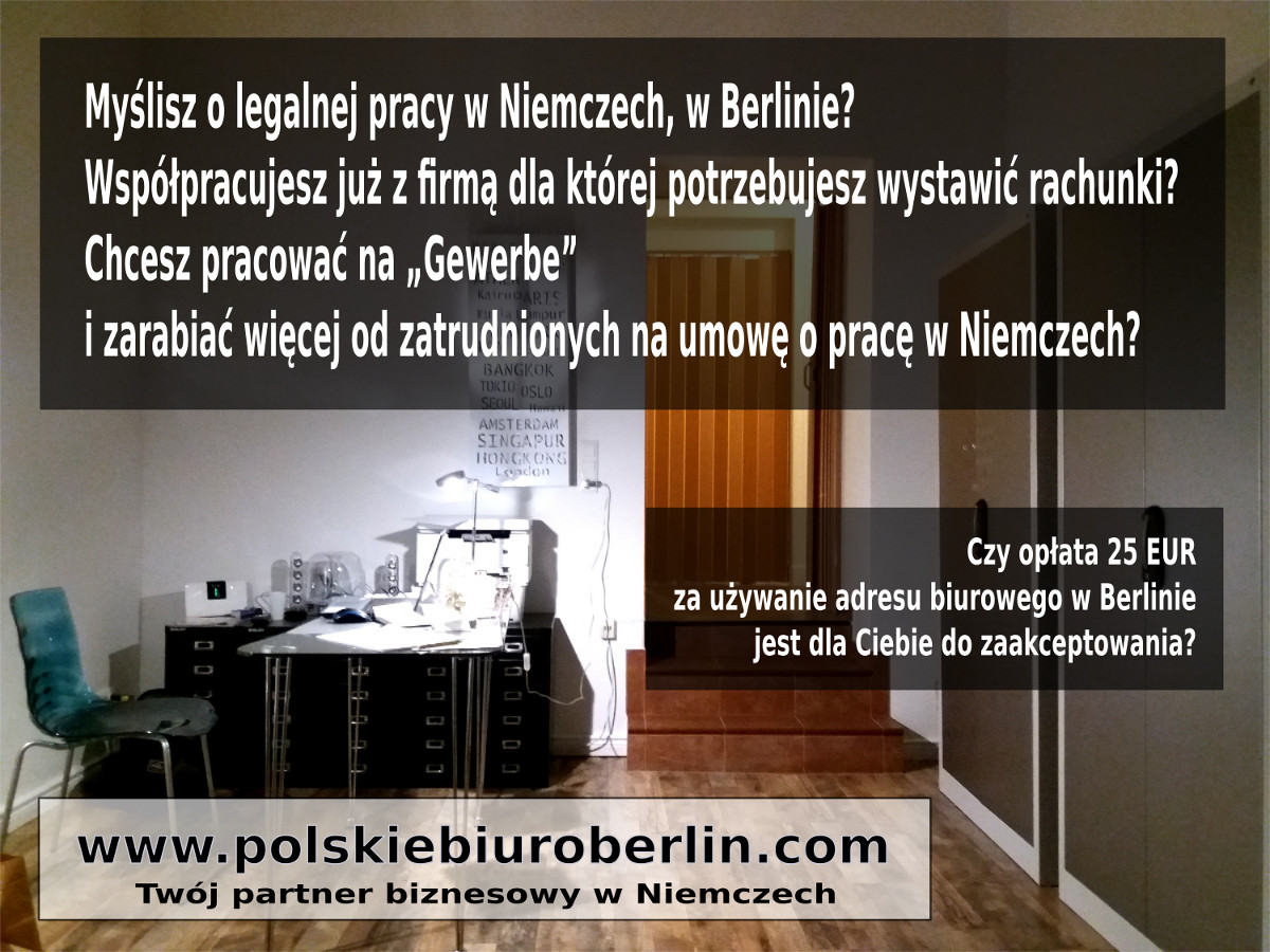 BiuroBerlin's tweet photo. Myślisz o legalnej pracy w Niemczech, w Berlinie?
Teraz to jest możliwe!
Adres biurowy dla Twojej firmy w Niemczech już za 25 EUR za 1 miesiąc.

https://t.co/izGytQkIvx

#PolskieBiuroBerlin #Berlin #Niemcy #biznes #dlafirm https://t.co/wbaSnRPi8F