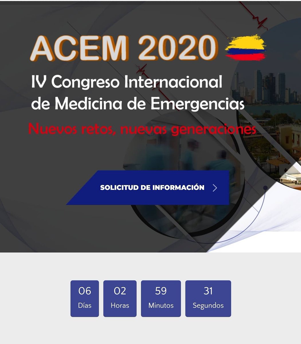 ACEM_'s tweet photo. a 6 dias y 2horas del evento mas grande de la #MedicinadeEmergencias en el País.
#ACEM2020
🇨🇴🇵🇪🇲🇽🇺🇸🇨🇷🇦🇷🇻🇪🇦🇺🇵🇾
@flamelatam @alacedinfo @ANIRNACIONAL @IFEM2 @ACEPNow  @MinSaludCol @NotiCartagena @Cartagena @AlcaldiaCTG https://t.co/KM3NipJc03