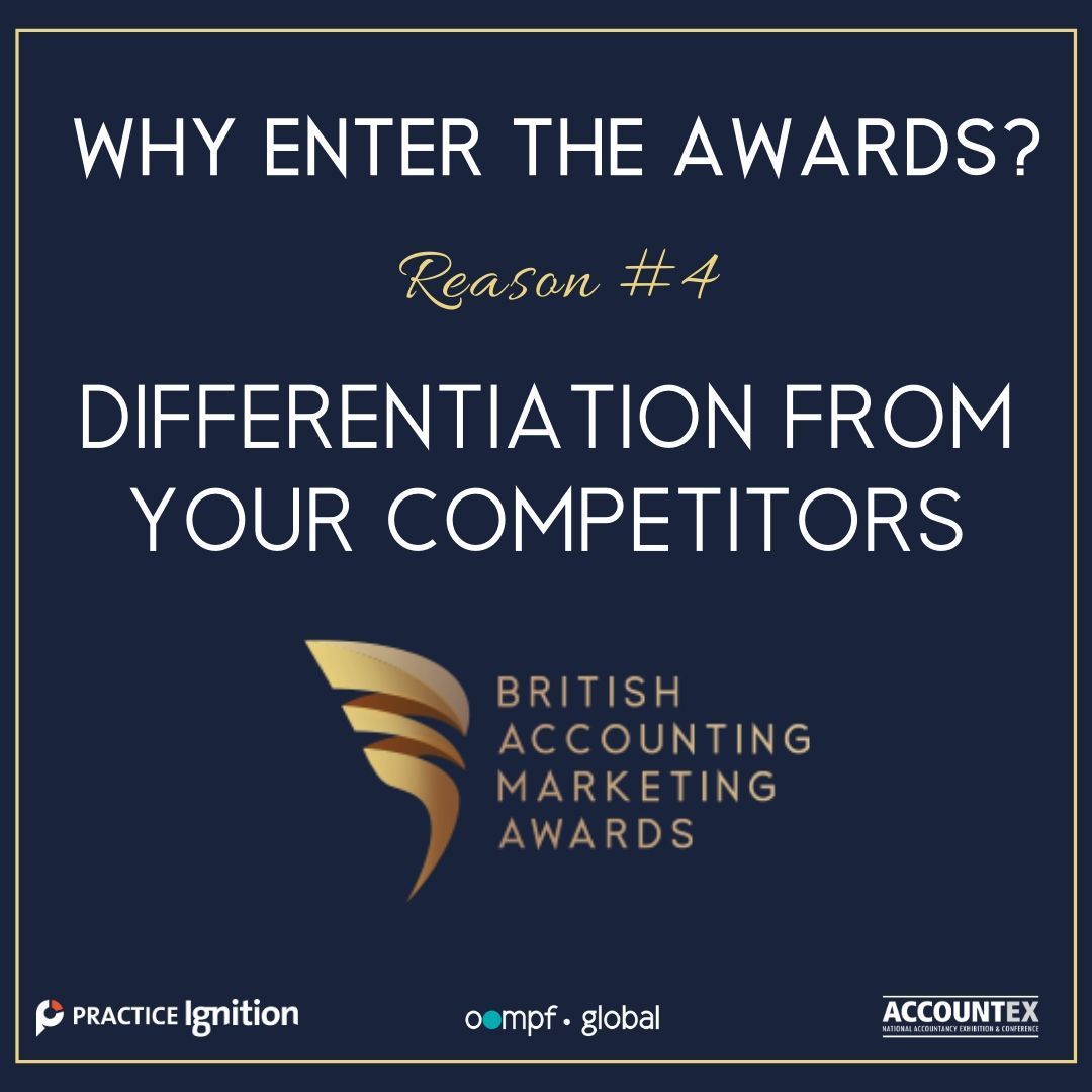The_BAMAs's tweet photo. DIFFERENTIATION FROM YOUR COMPETITORS
Entering the awards is something that you can shout about, being shortlisted is a massive achievement, and winning is greater still. What will differentiate you from other firms? Winning an award will. 

https://t.co/86jdgqSsKn

#Accounting https://t.co/xTG3bjLEqH