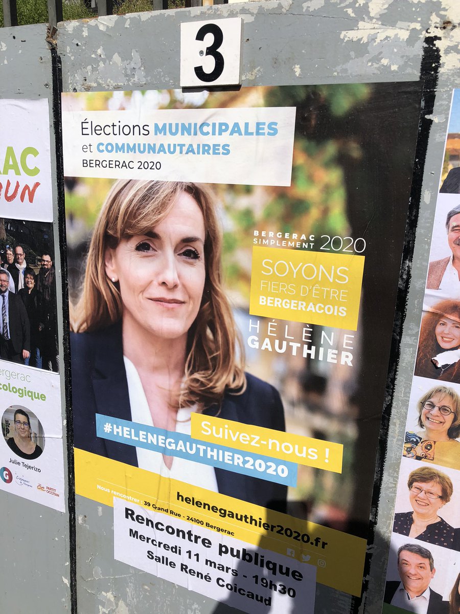 Les affiches officielles sont en place ! À j - 8 la liste <a href="/2020Helene/">Hélène Gauthier 2020</a> dans le tiercé gagnant? Aux Bergeracois de décider le 15 mars s’ils veulent vraiment un renouveau à #Bergerac avec une liste libre de tous partis politiques !