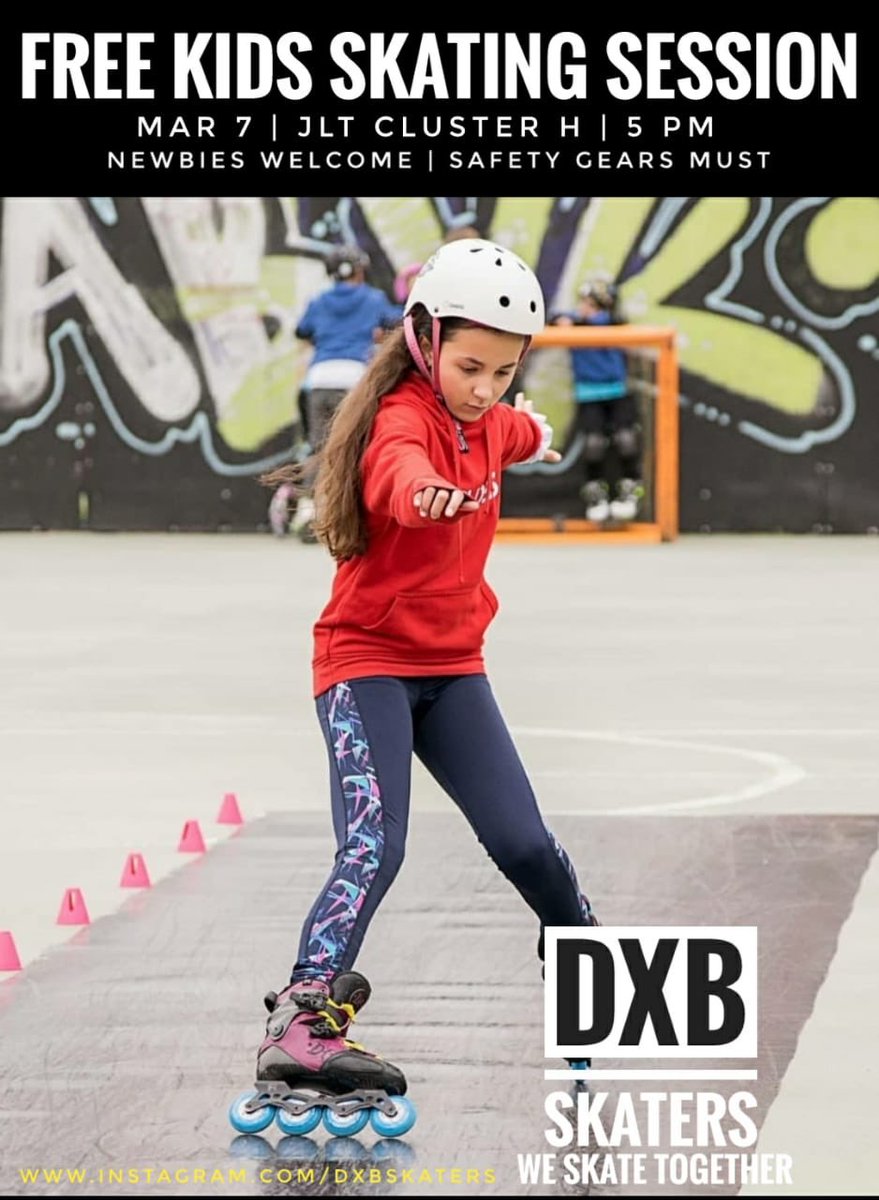 PratyushaJain22's tweet photo. *We Skate Together*
*FREE SKATING SESSION*
Mar 7| JLT Dubai | 5 PM
Safety Gears Must | Newbies Welcome | Kids only
Registration Must
Follow us Instagram @DxBSkaters
https://t.co/XQHkdQwznk
#DxBSkaters #ActiveCommunity #ACSmashers #DxBRiders https://t.co/BdRRcFOg8e