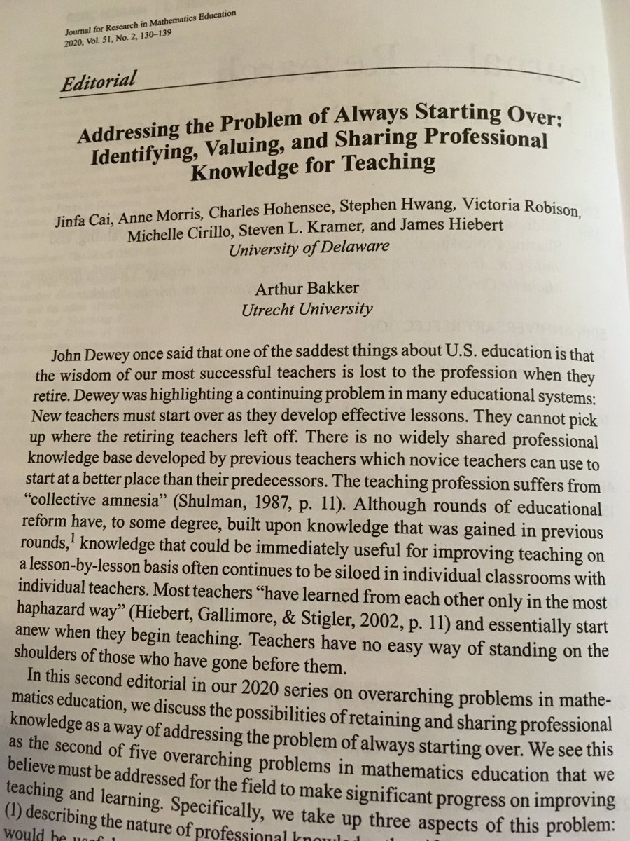 Vickihamdorf1's tweet photo. Excellent article in the Journal for Research in Mathematics Education about how much knowledge is lost when teachers retire😢What could we do to change this? ⁦@NCTM⁩ ⁦@IowaMathTeach⁩ ⁦@apriliowamath⁩ ⁦@Mathgarden⁩  ⁦@robertqberry⁩ https://t.co/MT7wrqNbID