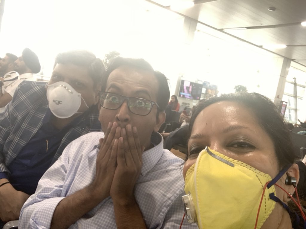 deepalinaair's tweet photo. Travelling with @sreeraman and @sskumar8 from #Delhi to #Mumbai. And I have been branded #NinjaCMO by @chetanmurthy2 due to this picture #meinmask https://t.co/2PRkH3duWY