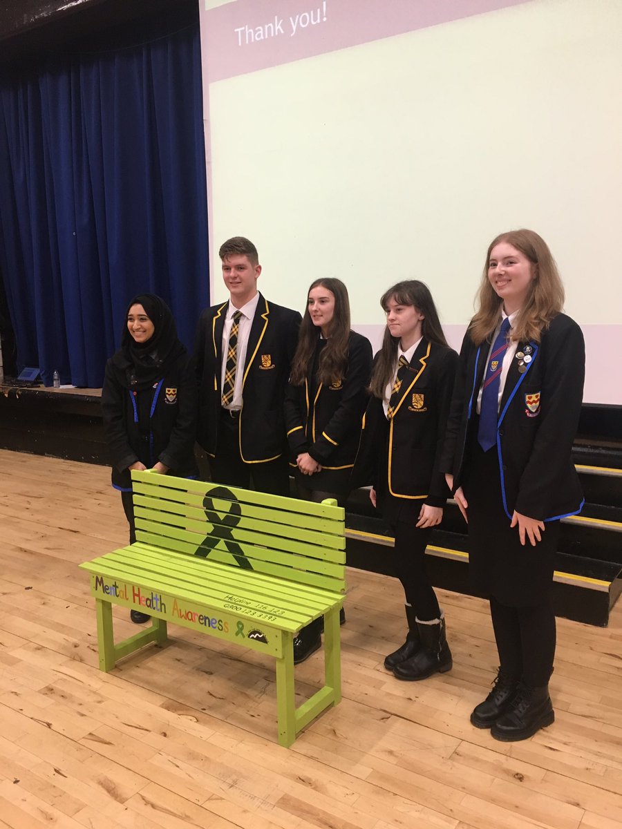 CnhsPupCouncil's tweet photo. Senior pupils from @CN_HS and @BellshillA collaborated as part of their Mark Scott Leadership Award to install a mental health bench in school. Well done! https://t.co/rO2ASgt4gH
