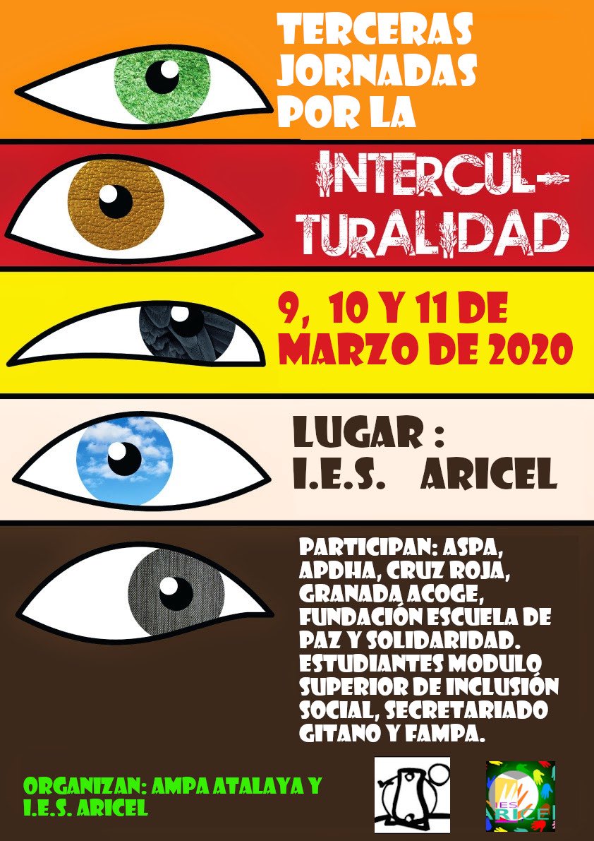 Del 9 al 11 de marzo, III Jornadas de Interculturalidad <a href="/eliesaricel/">IES ARICEL</a> de <a href="/aytoalbolote/">Ayto de Albolote</a> <a href="/alboloteinforma/">alboloteinformacion</a> <a href="/RadioAlbolote/">Radio Albolote</a> @estcafe64 <a href="/EquipoTcnico/">Equipo Técnico</a> <a href="/convigualdad/">Convivencia Igualdad</a> <a href="/APDHA/">APDHA</a> <a href="/GranadaAcoge/">Granada Acoge</a>