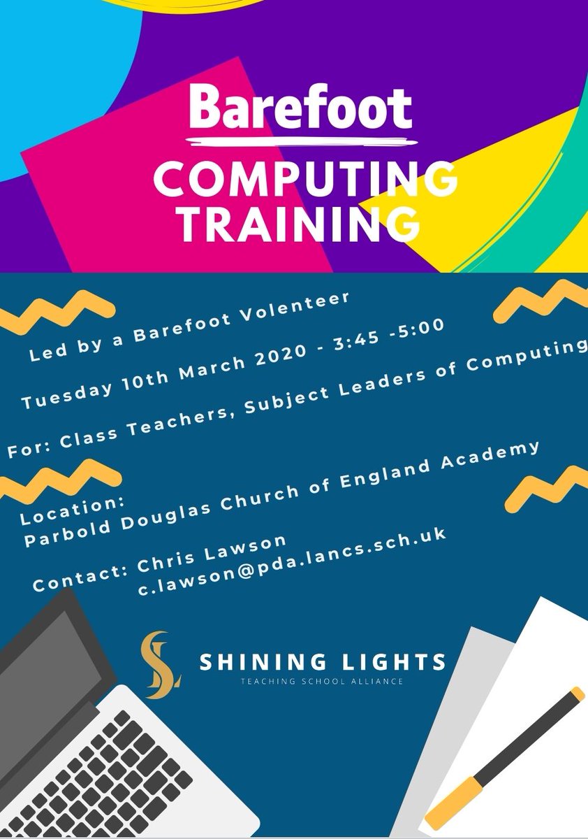 OSIntLancashire's tweet image. We are excited to announce free @BarefootComp computing training on Tuesday 10th March at @ParboldDouglas come along and find out how you can bring computing to life! #WeAreComputing