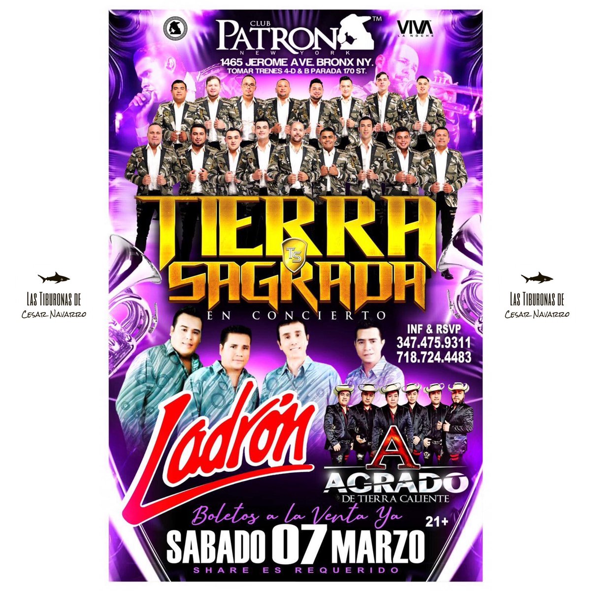 Viianeyg_Promo's tweet photo. ; 📢GENTE DE NUEVA YORK📢
HOY SABADO 7 de Marzo los espera @TIERRASAGRADA1 para agarrar la fiesta con con todos los paisanos, en el Patron NY para bailar, cantar y pistear #DeLoBuenoLoMejor!!! 🎉🎉
 #GiraUSA2020 
@cesarnavarroa @teamtiburonas 🦈 https://t.co/Rpi0wqJCIF
