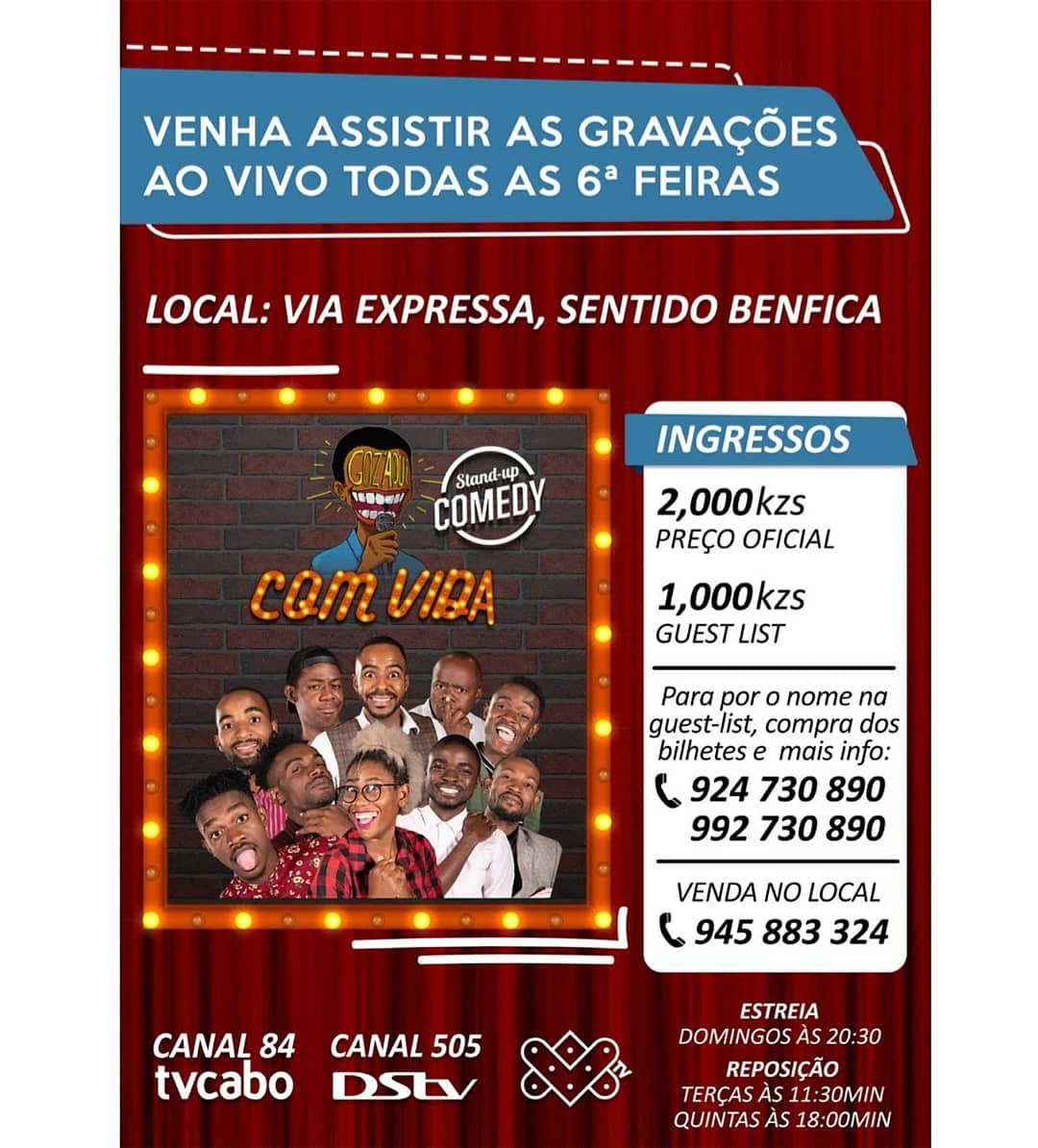 ti_ticii's tweet photo. @frastlano @Phedilson_A N esquece de #hate o @gozaqui #comVida cuja a gravação ocorre todas as 6as nos estúdios da #VIDAtv na Via Expresso as 18h30 e q vai ao AR aos domingos às 20h30 e q só é o ÚNICO programa de Stand up Comedy na televisão angolana. Tá aí, os flyers pq hate s/evidências nénadané?!😌😏 https://t.co/SLUuI6zu5d