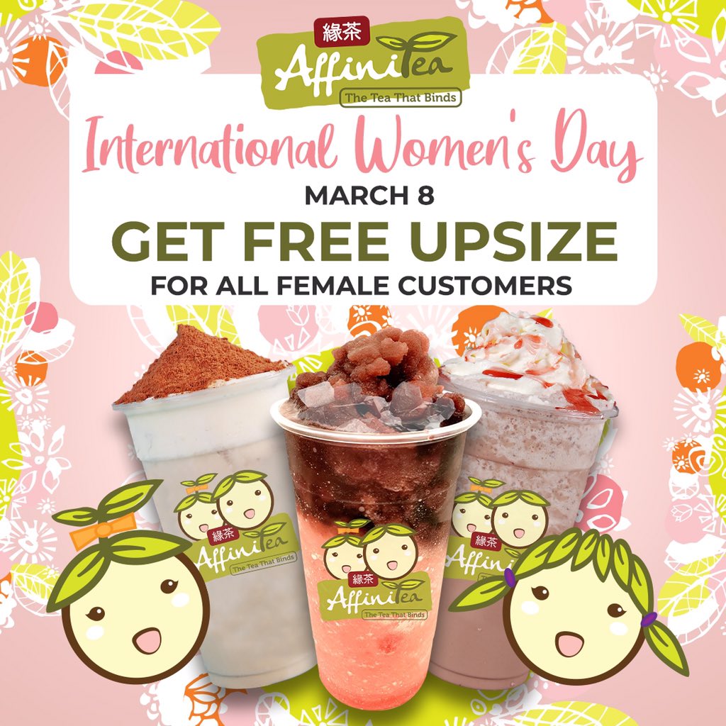 affiniteaph's tweet photo. Salute to All the Women in the World #affinitea #theteathatbinds #affiniteaphilippines #franchise #緣茶 #BusinessOwner #bubbletea #students #women #InternationalWomensDay #InternationalWomensDay2020 https://t.co/cFdZRJt3TF