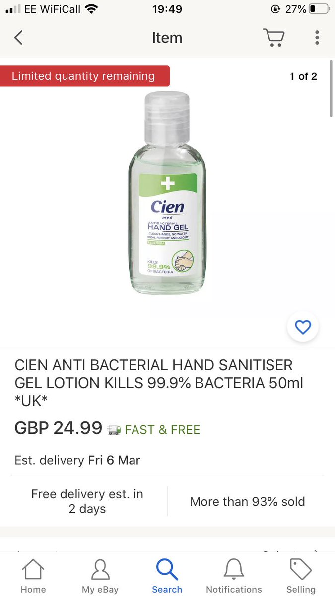 AmazingFutures's tweet image. Why aren’t @eBay_UK @AmazonUK etc stopping people from selling #handsanitiser at insanely inflated prices?! It’s criminal corporate negligence if you ask me. Totally irresponsible. This normally sells for 49p in @LidlGB #coronvirusuk #coronavirus @amazon @eBay