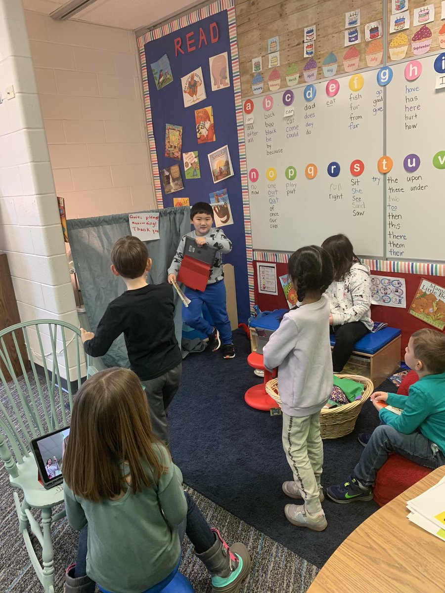 ElizabethKrus18's tweet photo. “Quiet on the set!”  First Graders have a new recording studio to practice reading with more expression and feeling. The children couldn’t wait to record themselves reading. https://t.co/JQr8XQdDAU