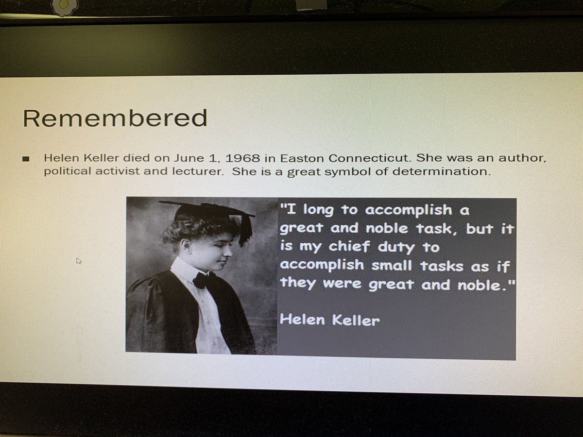 kierclass's tweet image. Did you know that Anne Sullivan taught Hellen Keller her letters by tracing them on her arm? Millie researched Hellen Keller and the Braille system. She created a power point and 2 secret messages for the class to decode. Well done Millie! #thirdatbis #ithinkbhawk