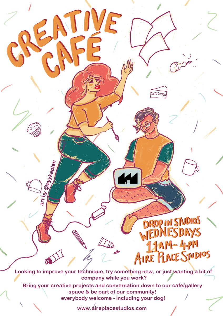 AirePlaceStudio's tweet photo. Creative Cafe, Wednesdays, 11am - 4pm! Poster by @ayykaplan 

#creativeleeds #whatsonleeds #studiospace #leeds #art #creativecafe https://t.co/E6yEl54K0q