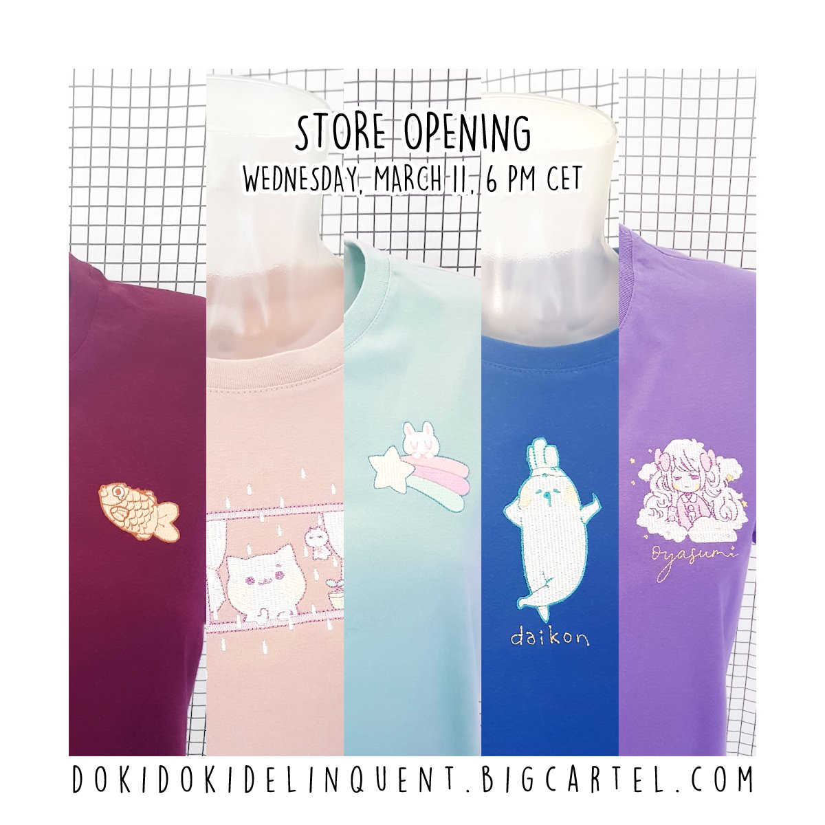 RequiRequi's tweet photo. [ RTs = 💞 ]
Due to the cancellation of one of Germany's biggest conventions, I am re-opening my store next Wednesday, March 11th, 6 PM CET!

I have a big re-stock of shirts, as well as my new MAGURO Gang shirt and 5 brand new embroidered designs. 👀 https://t.co/XhKcUDRm7Z