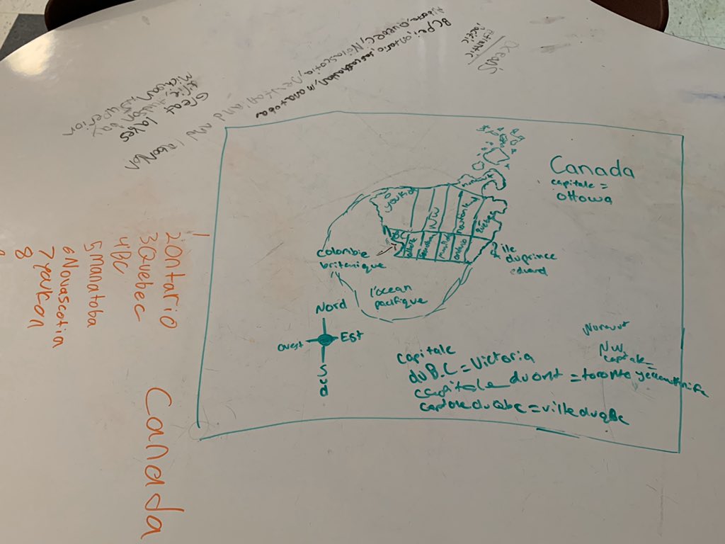 Mme_Pilon's tweet photo. As we are exploring Canadian History and the changes the map of Canada has underwent, students were challenged to create the map of Canada in their table groups labelling all provinces, capitals, territories and oceans @alcdsb_mich #ALCDSB #alcdsbfsl https://t.co/mRNSmvwRgY