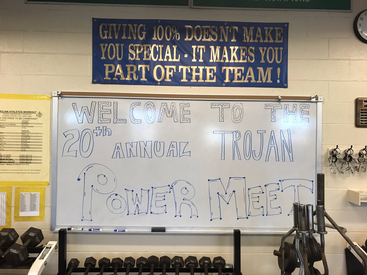 MTFFootball's tweet photo. Today is the day!!! 20th Annual Trojan Power Meet!! Still time to participate!! Weigh In starts at 9, lifts start at 10. Show up and show out! #weightsneverlie https://t.co/muvhATGpWC