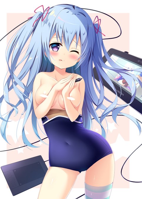 ちょっと前にフォロワー1000人↑ありがとうございました!記念のスク水絵描きちゃん°˖✧ 