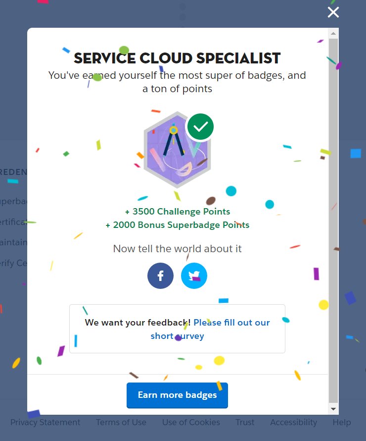AdwaitGogate's tweet photo. ✔️Completed my 9️⃣th Superbadge, Service Cloud Specialist on @trailhead It was a well spent #SalesforceSaturday Now it's time to party 🥳🎉🎊 
#TrailheadQuests #BeSuperQuest https://t.co/quznLf4ci3