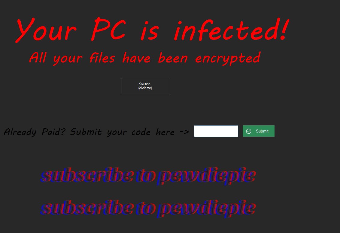 malwrhunterteam's tweet photo. A sample of something called "ransomlol": c059c754159cadf09d642fd2dab8caa7f4d57fd9c2e419156d032e7473c95dd9
PDB: "C:\Users\Gebruiker\source\repos\ransomlol\ransomlol\obj\Debug\ransomlol.pdb"
Not encrypts.
Unlock code: "308726193846"
@demonslay335 https://t.co/zeXhoxlx9j