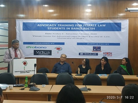 Prof Dr Mizanur Rahman, Director, CALS urges the student participants to join the bar in the coming days &amp; endeavor to make a positive change in society. He ends his speech by thanking the <a href="/WiGS_Intl/">WiGS - Women Internationally Gaining Skills</a> and the iProbono team for their sincere efforts in organizing this training.