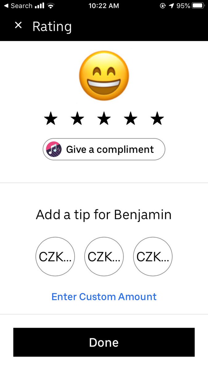 Yo <a href="/Uber/">Uber</a> your UX is not great in Czech Republic! I can’t see the amounts to tip bc the currency takes up the whole element!