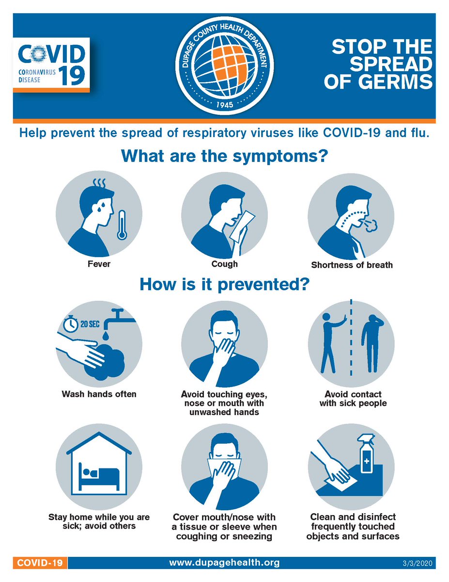 Help prevent the spread of respiratory viruses like COVID-19 and flu.  DuPage County Health Department recommends practicing everyday preventive actions and preparing a household emergency preparedness plan.
dupagehealth.org…/Get-Your-Household-Ready-PDF…