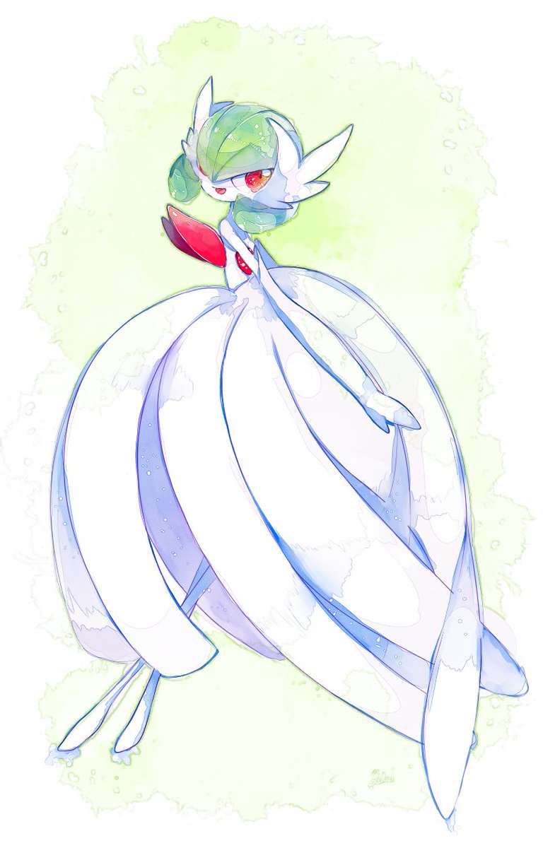 gardevoir solo mega pokemon pokemon (creature) red eyes green hair open mouth full body  illustration images