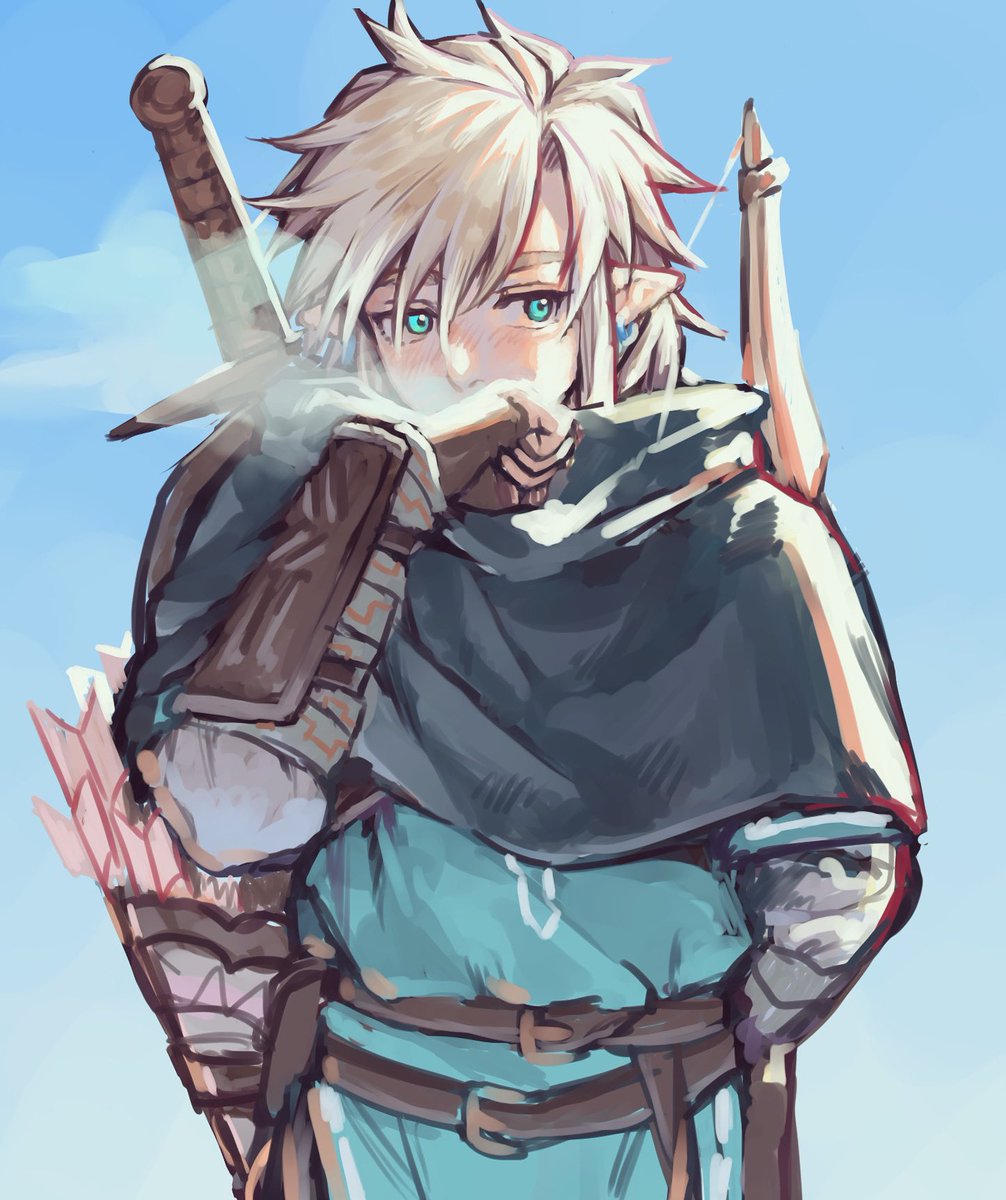 link 1boy male focus pointy ears blonde hair quiver solo weapon  illustration images