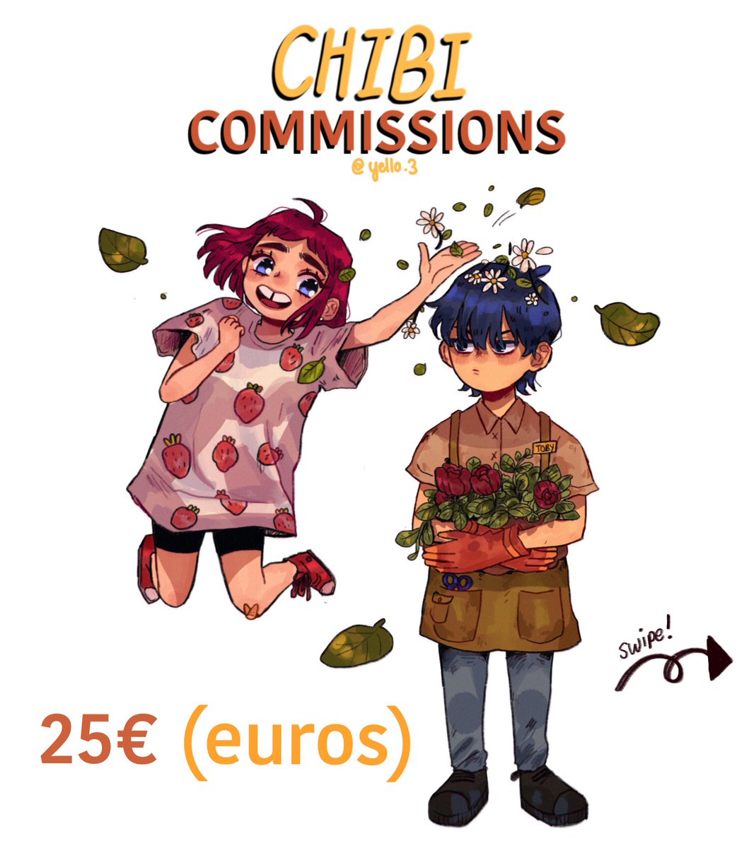 I'm offering chibi commissions!🍄✨ dm for questions! N'hésitez pas à me envoyer des question sur les commissions 🌱