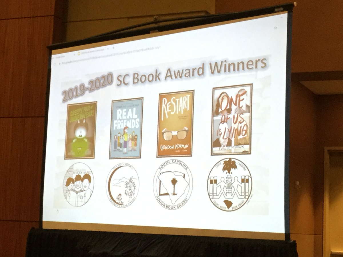 DCMSMediaCenter's tweet photo. This just in...the 2020 SC Book Award Winners! Congrats to Gordon Korman & Karen McManus for their “landslide” victories!
🙌 We are definitely fans! @DutchmanCreekMS @RHSD_LMS @gordonkorman @writerkmc #SCJBA #SCYABA #SCASL20 #Restart #OneOfUsIsLying #StudentRecommended https://t.co/aXRM8KpuAz