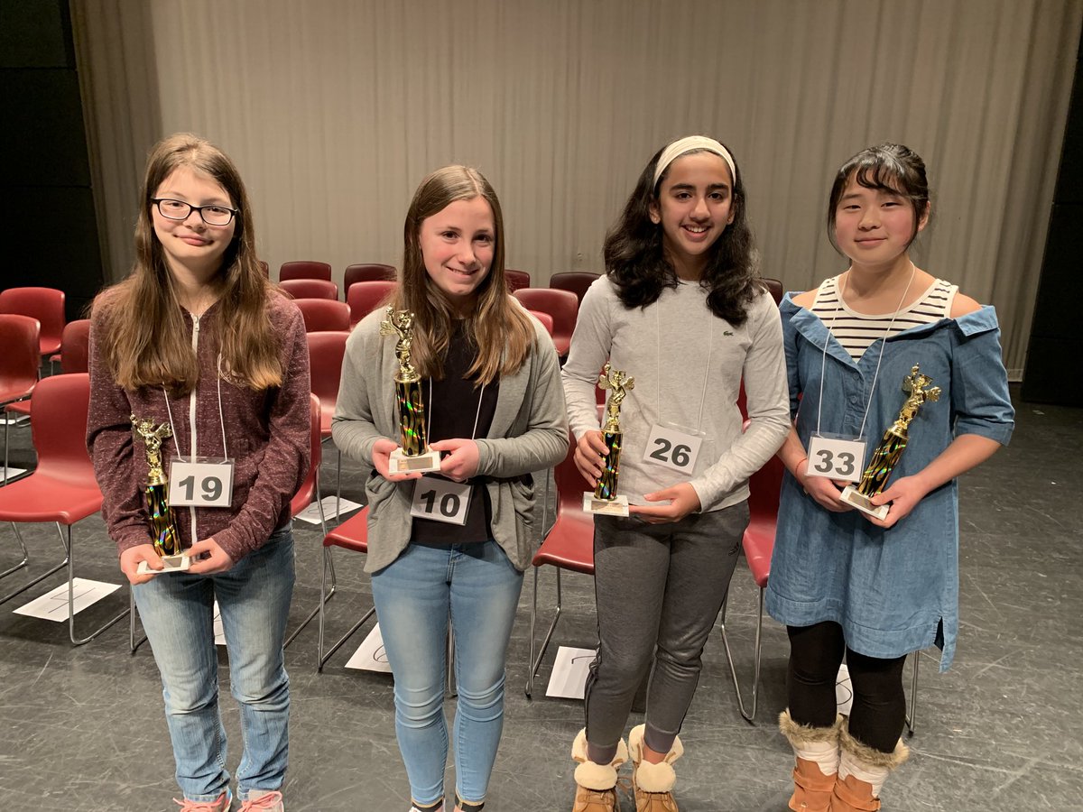 So proud of these 4 Hudson Middle School Regional Spelling Bee contestants. They are 4 of 32 spellers from Summit, Medina, Wayne and Portage counties. Completing round 3 and they are doing well!
