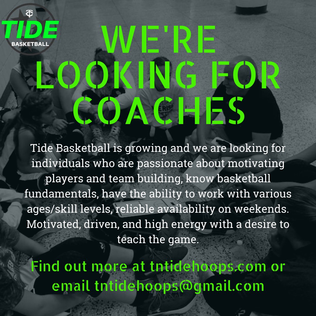 tntidehoops's tweet photo. Tide Basketball is looking for coaches for the 2020 season! https://t.co/R56EwH2zgT