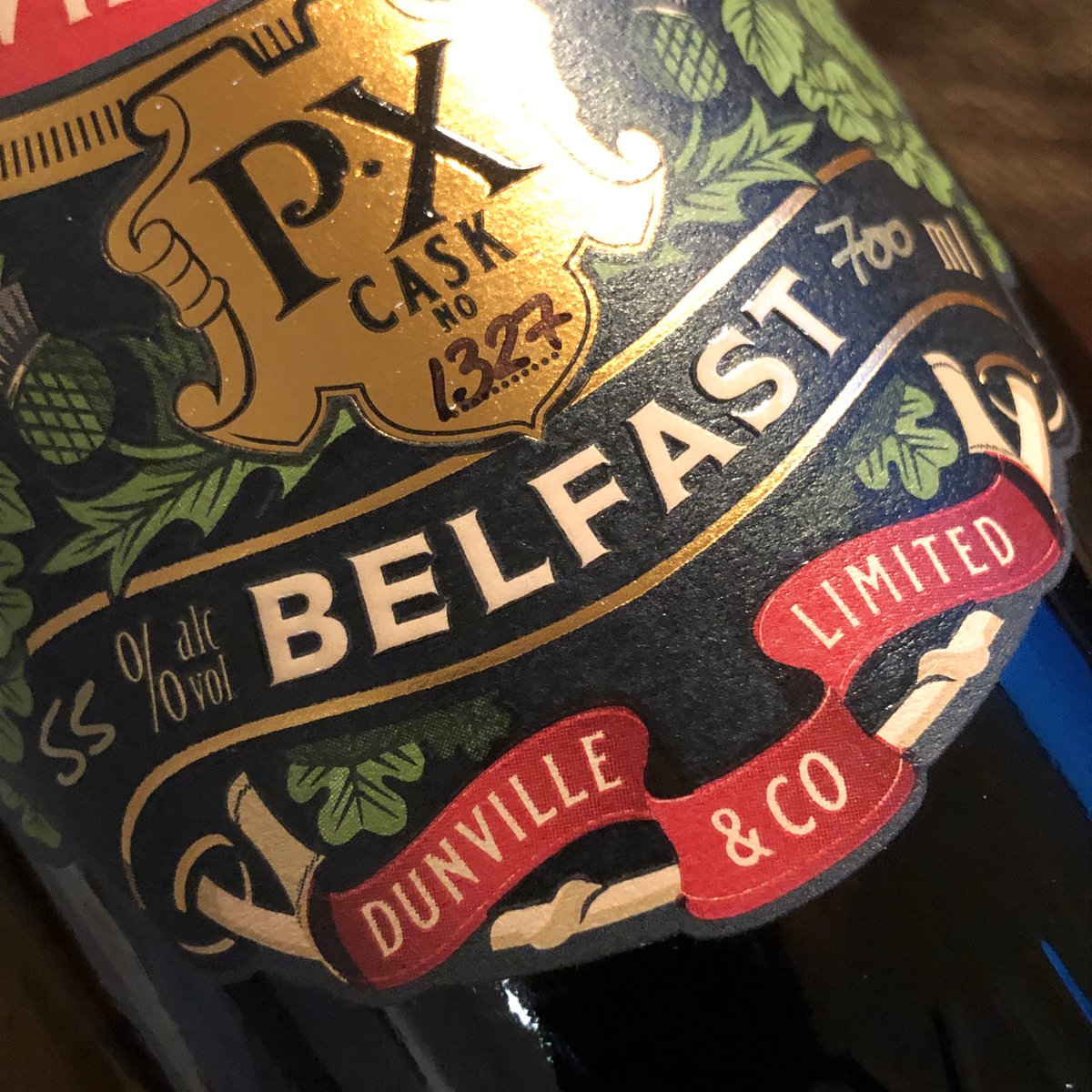 MarkThompDesign's tweet photo. Label design facelift for the original #Belfast giant - the new cask strength black rose edition from @DunvilleWhiskey https://t.co/irLKVZ75E2