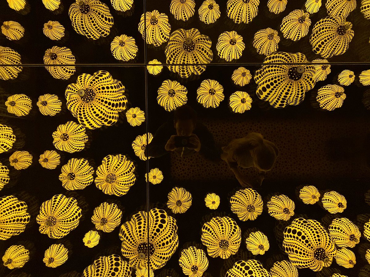 NotASpaceLizard's tweet photo. Second time seeing the Infinitely Kusama pumpkin room. Still awesome. #KusamaNewfields https://t.co/fyDBKskK5W