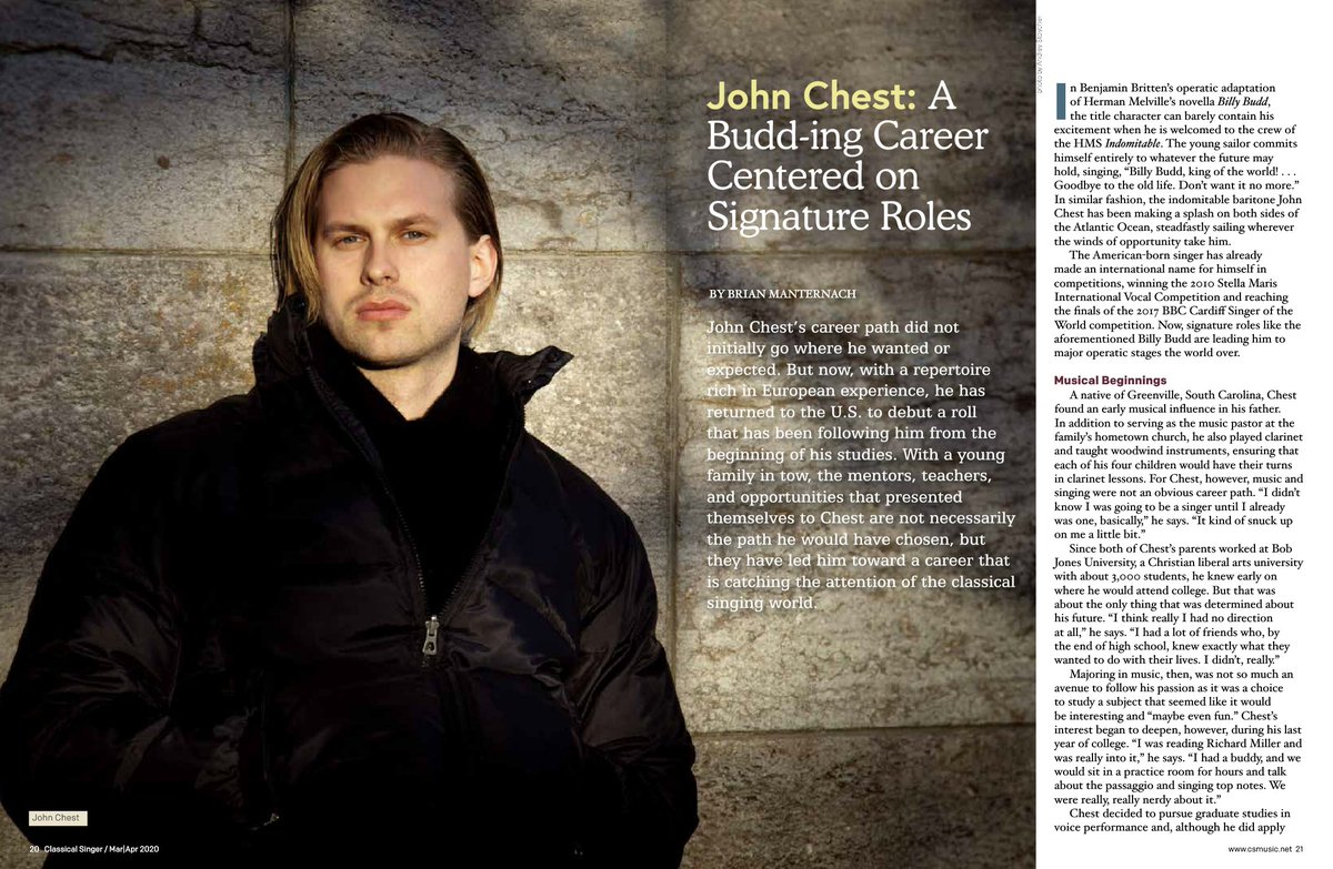 lizziebowgirl's tweet image. #Baritone @johnchest is the cover feature in @classicalsinger's March/April issue.  Such an honest and resonant piece ❤️❤️❤️ #opera #baritone #coverstory