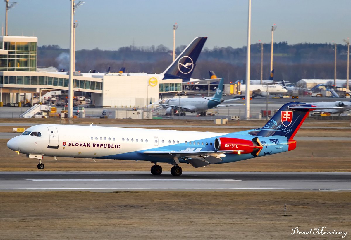 Slovak Government Fokker-100 OM-BYC 'SSG001' arriving at @Munich.
#avgeek #aviation #fokker #government #MSC2020 #airtravel #Munich #Germany