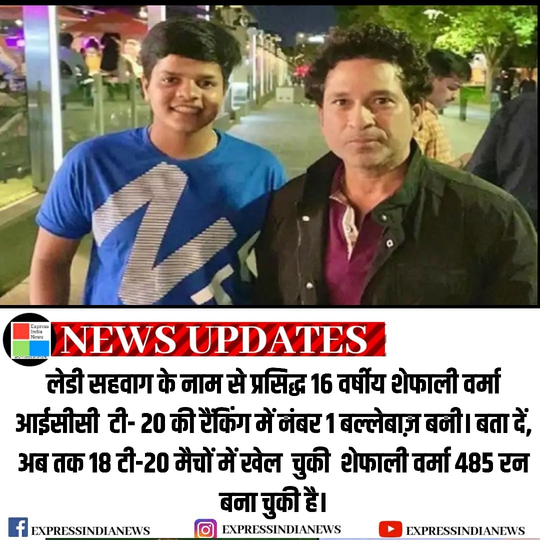 ExpressindiaN22's tweet photo. लेडी सहवाग के नाम से प्रसिद्ध 16 वर्षीय शेफाली वर्मा आईसीसी  टी- 20 की रैंकिंग में नंबर 1 बल्लेबाज़ बनी। बता दें, अब तक 18 टी-20 मैचों में खेल चुकी  शेफाली वर्मा 485 रन बना चुकी है।
#shefaliverma 
#icc 
#firstposition 
#bastman 
#t_20 https://t.co/4hrVEEpmof